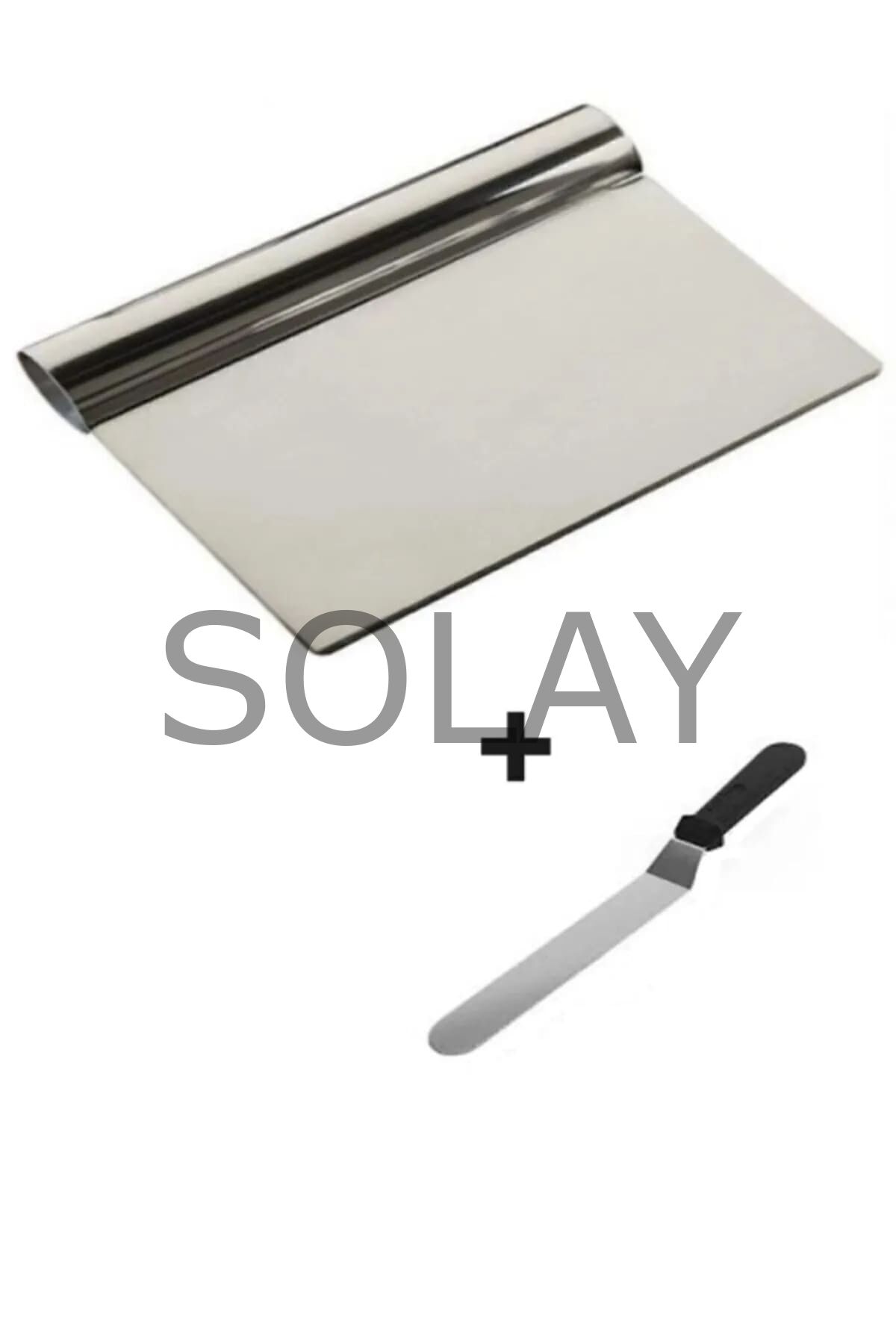 2li Set Hamur Şekillendirici Eğik Pasta Spatulası +Metal Hamur Kesici Kazıyıcı Spatula
