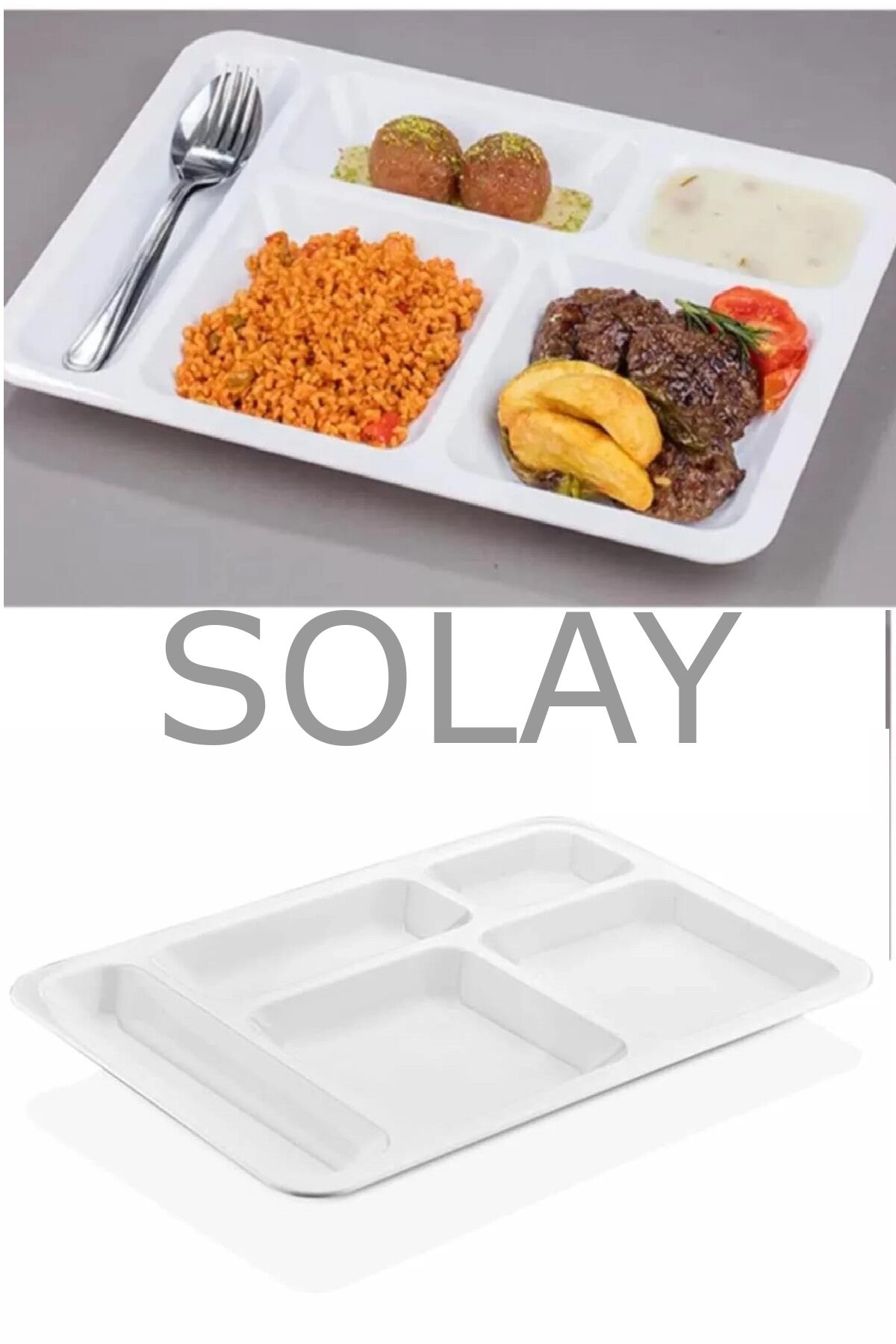 1 Adet  5 Bölmeli Kırılmaz Tabldot Tabak Self Servis Yemekhane Okul Lokanta Tabildot (40 cm x28 cm)