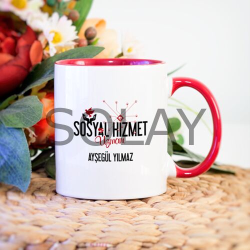 Kişiye Özel Sosyal Hizmet Uzmanı Kupa Bardak - Kırmızı