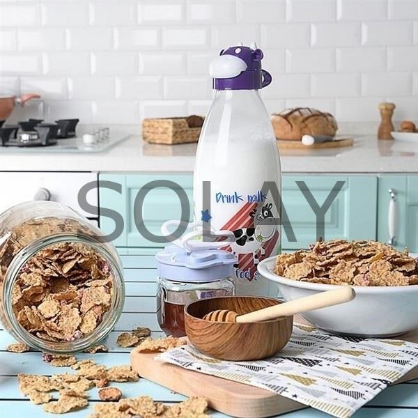 İnek Tasarımlı Sevimli Cam Suluk - Süt Şişesi 1000 ML