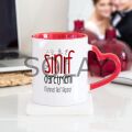 Kişiye Özel Sınıf Öğretmeni Kalpli Kupa Bardak - Kırmızı