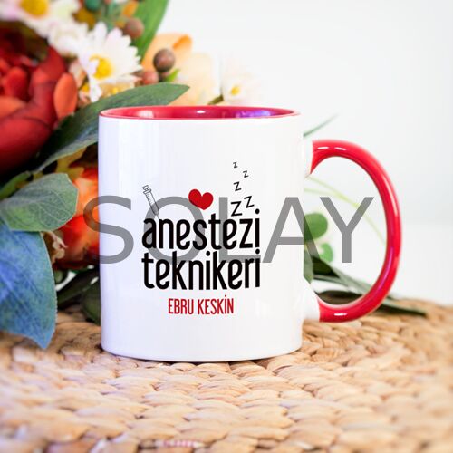 Kişiye Özel Kırmızı Renkli Anestezi Teknikeri Kupa Bardak