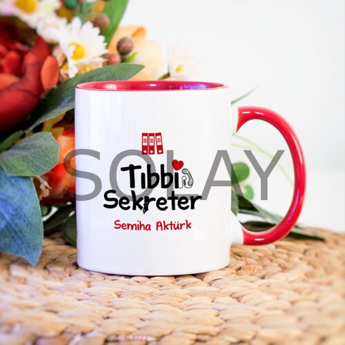 Kişiye Özel Tıbbi Sekreter Kupa Bardak - Kırmızı