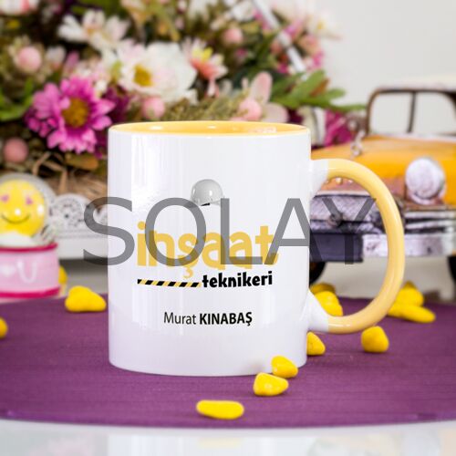 Kişiye Özel Sarı Renkli İnşaat Teknikeri Kupa Bardak