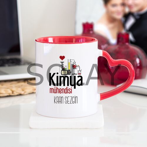 Kişiye Özel Kimya Mühendisi Kalpli Kupa Bardak - Kırmızı