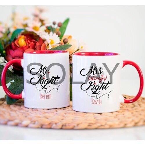 Kişiye Özel Mr. Right and Mrs. Always Right Kupa Bardak - Kırmızı