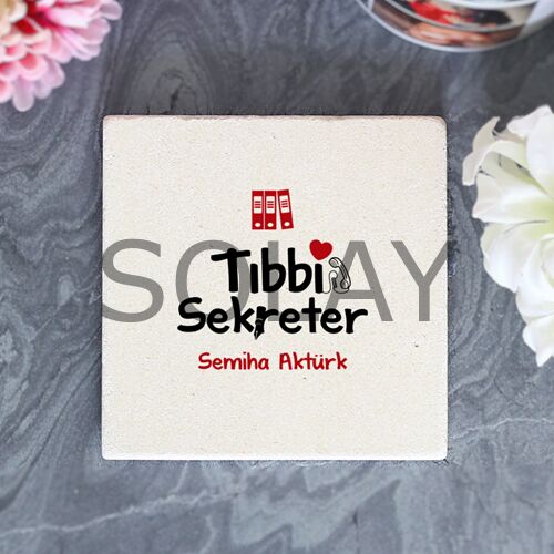 Kişiye Özel Tıbbi Sekreter Taş Bardak Altlığı
