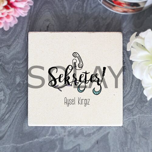 Kişiye Özel Sekreter Taş Bardak Altlığı