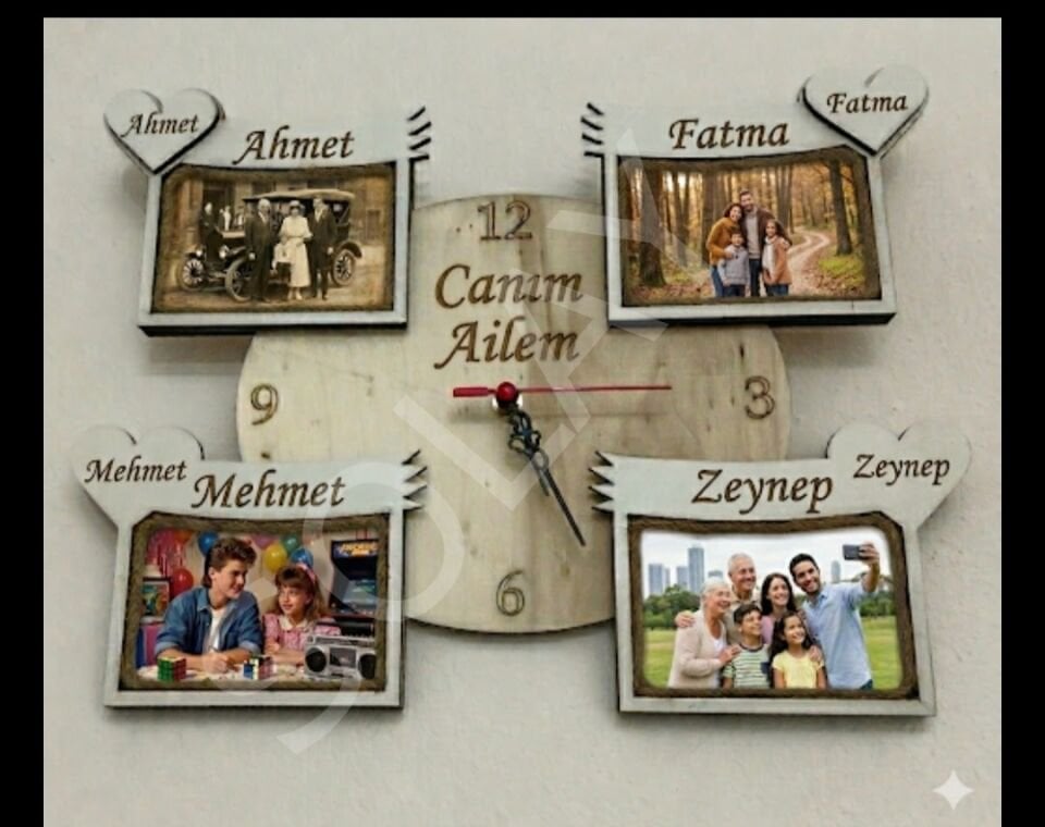 Albümlü ahşap duvar saati