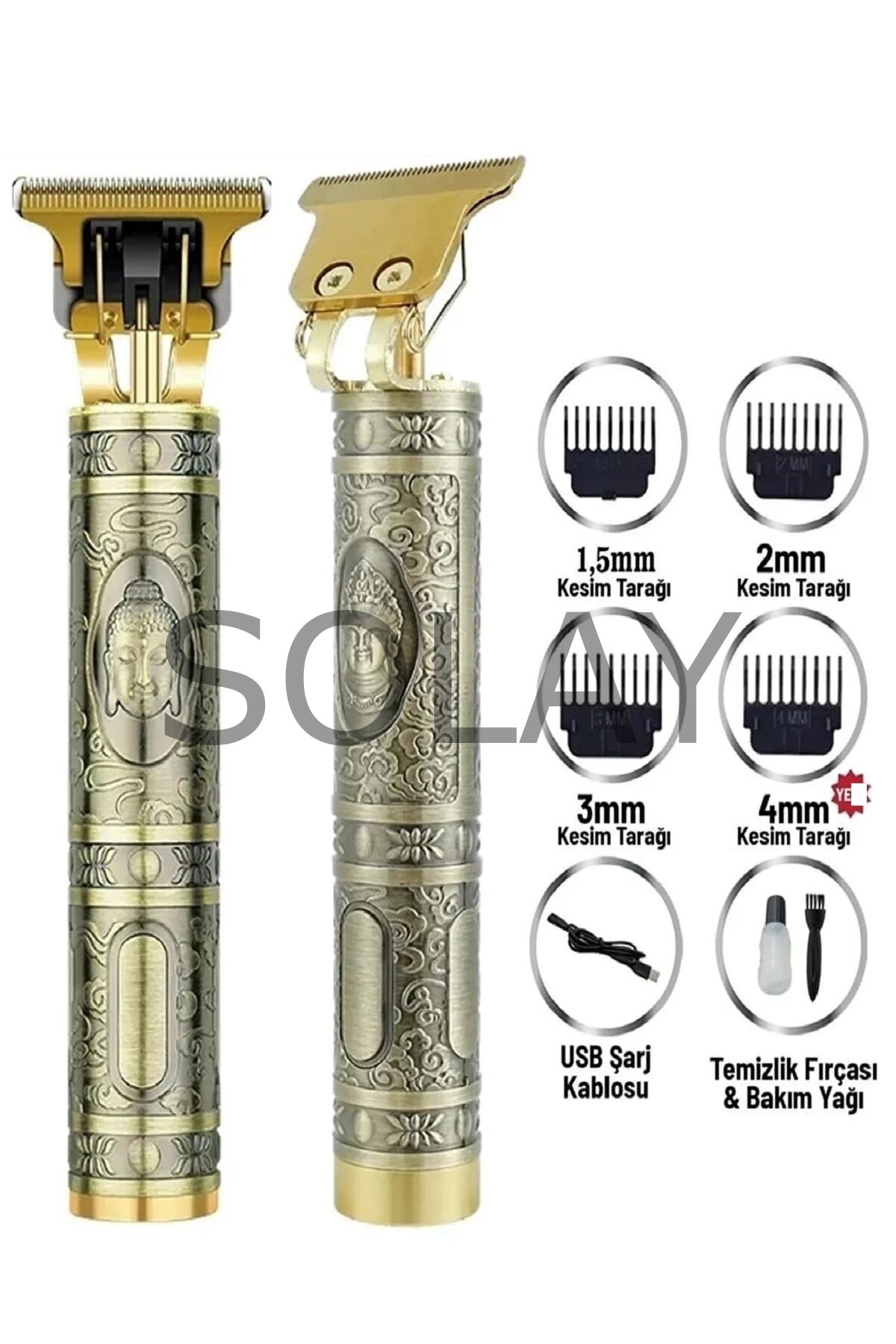 Gold Uçlu Vintage  Şarjlı Traş Makinesi Saç Sakal Ense Çizim Vucüt Kılı Tıraş Makinası