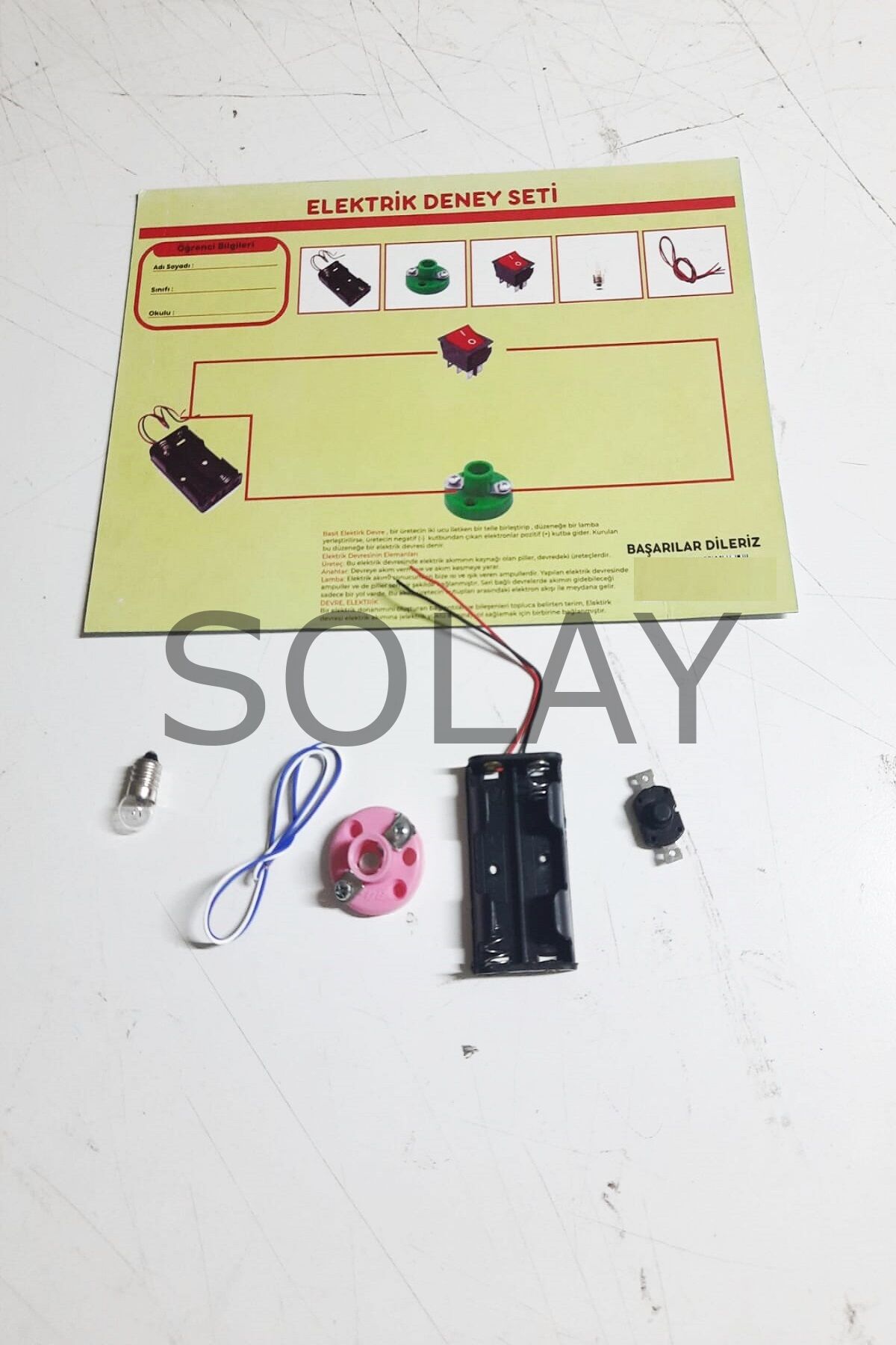 Okul Deney Seti - Elektrik Seti Ampul - Pil Yatağı - Duy -Düğme Seti
