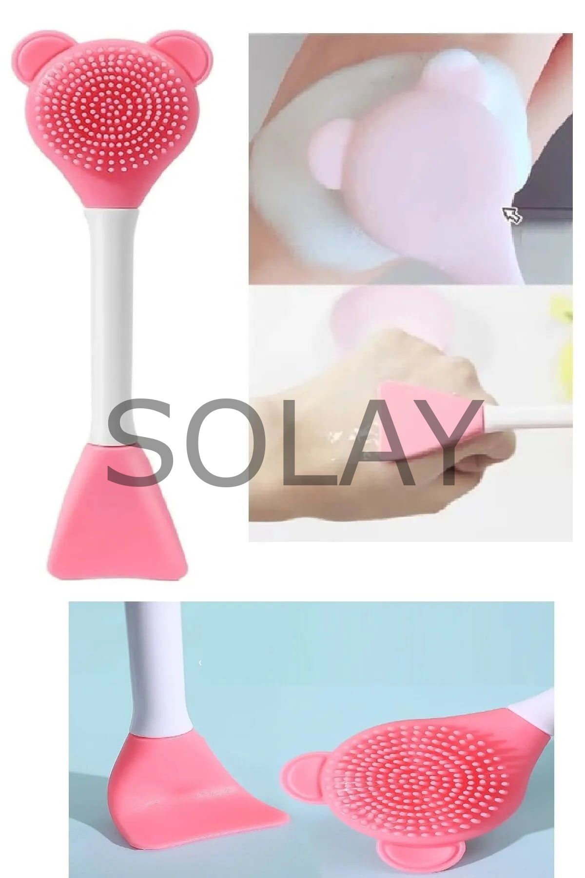 Ayıcık Fonksiyonel Cilt Bakım Fırçası Ve Maske Spatulası  Yüz Temizleme Masaj Fırçası