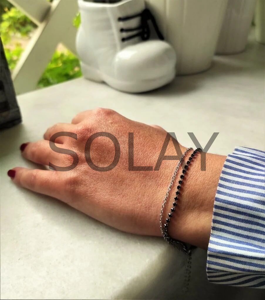 Siyah Zirkon Taşlı Şerit Bileklik 2 mm
